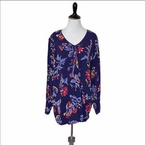 Lucky Brand Navy Farah Garden Surplice Top Size XL